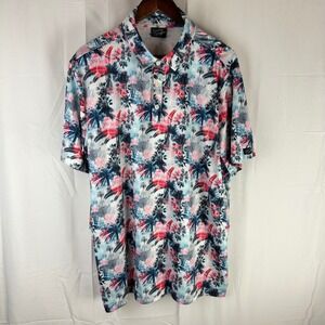 Sunday Swagger Mens XL Tropical Palm Tree Floral Print Short Sleeve Polo Shirt